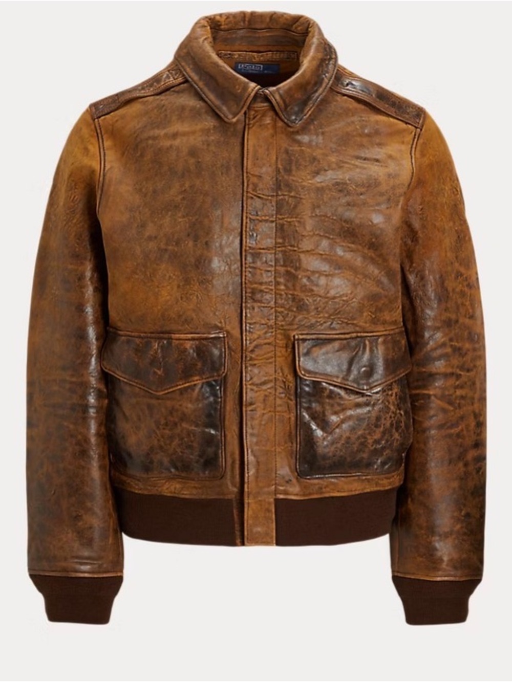 POLO RALPH LAUREN LEATHER FLIGHT JACKET BOMBER DISTRESSED BROWN CLASSIC SZ SMALL
